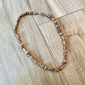 Antique Etched Carnelian & Agate Gemstone Beaded Necklace 26" Vintage